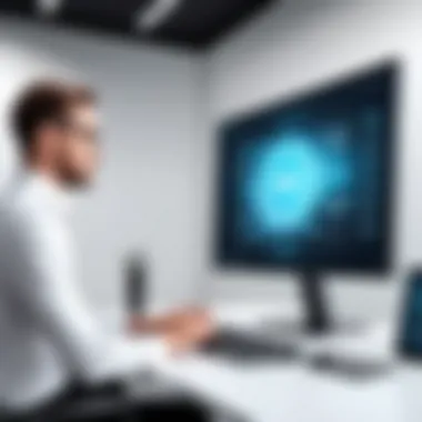Innovative Interview Technology A futuristic setup for automated video interviewing with advanced technology.
