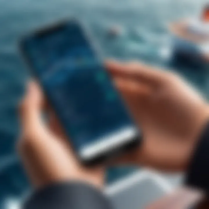 A user engaging with a ship tracking app on a smartphone.