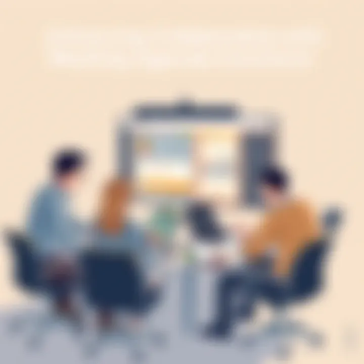 Illustration of team collaboration enhanced by online agenda tools during a meeting.