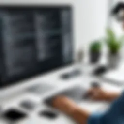 A person using a computer to edit a PDF file with various tools displayed on the screen