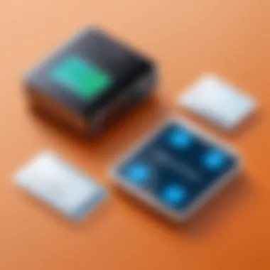 Financial Metrics of Square Card Reader Transactions Illustration of Square card reader with financial metrics