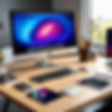 Creative Workspace with Mac Devices A creative workspace featuring Mac devices and teaching materials