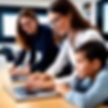 Teacher Engaging with Students Using MacBook A teacher engaging with students using a MacBook in a classroom setting