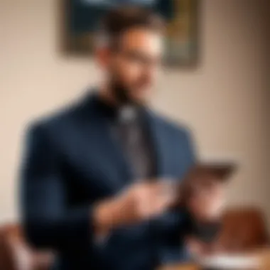 Pastor Engaging with Sermon Prep Technology Illustration showing a pastor utilizing a sermon preparation app on a tablet.