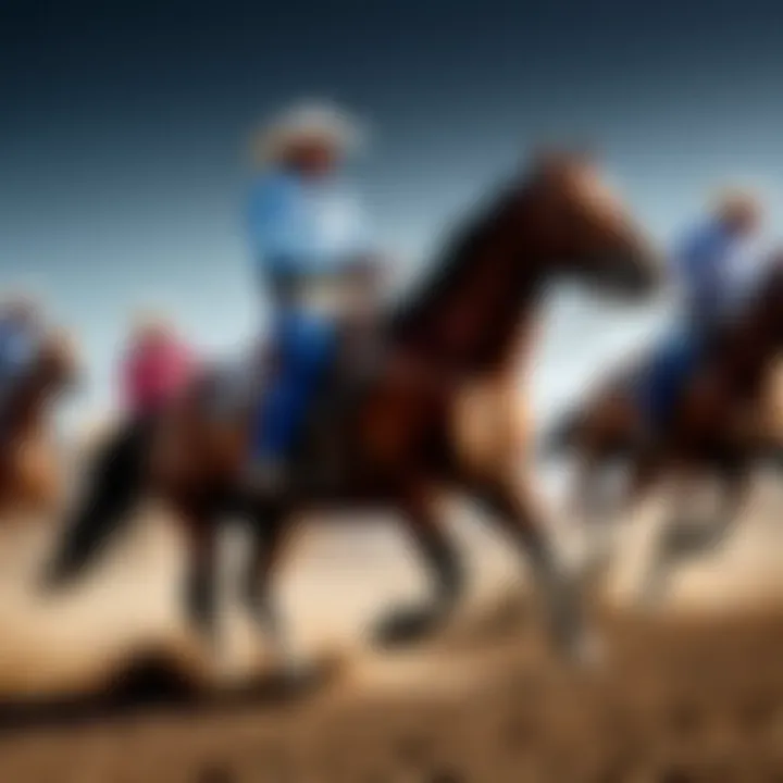 A group of rodeo competitors at an event showcasing their skills