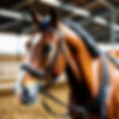 Close-up of a horse being trained in an equine facility