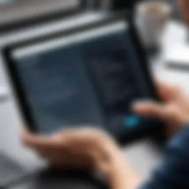 Engaging with Web Design Tools User navigating through a web design app on an iPad